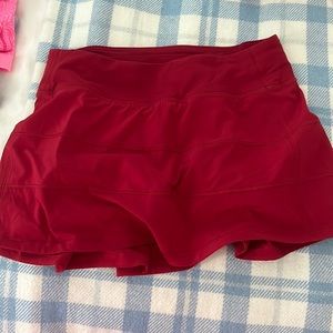Red lululemon skirt **shorter length**